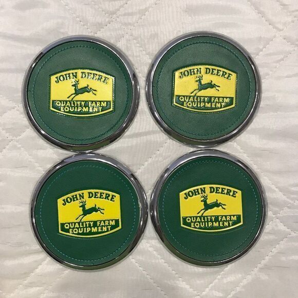 4 John Deere leather faced coasters with holder - Picture 3 of 5